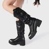 Fashion Luxury Brand Motorcycle Women's Calf Boots Platform Chunky High Heels Goth Metal Punk Shoes for Women Winter Comfy Design Boots