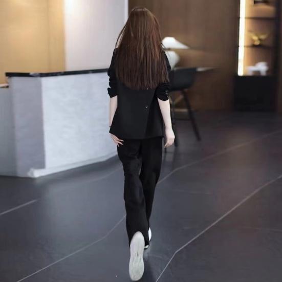 2 Pcs/Set Lady Formal Coat Pants Set Long Sleeves Double Buttons Cardigan