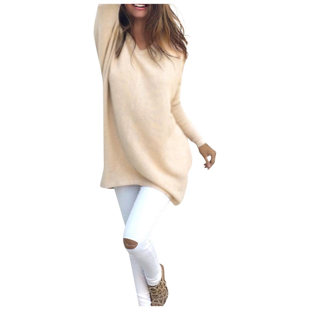 Women's Fashion Solid Color Sweater V-neck Long Sleeve Pullover Sweater