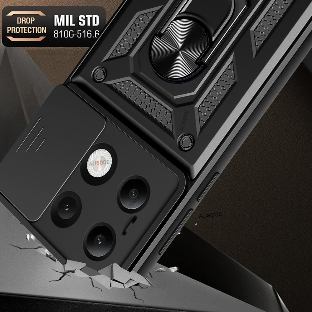 Funda for Redmi Note 13 4G Case Slide Camera Ring Stand Protect Phone Cover for Xiaomi Redmi Note 13 4G Armor Capa