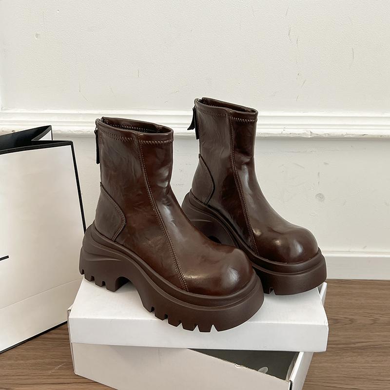 Британский стиль Платформа Увеличение высоты Женские короткие ботинки Осень Зима Женские массивные мотоботы