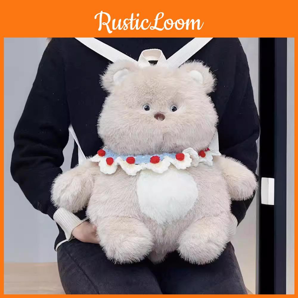 Rabbit With Bear Bib Plush Toy Backpack Stuffed Doll Cartoon Gift Decoration