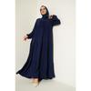 1627 Collar Lace-up Hijab Dress - Dark Blue