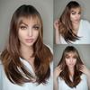 Brown Highlight Synthetic Wig Long Straight Layered Wigs with Bangs Ombre Chocolate Brown Cosplay Party Hair Wigs Heat Resistant