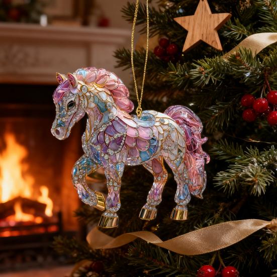 2D Acrylic Horse Pendant Flat Cartoon Horse Pendant Keychain Charm Colorful Horse Ornament for Backpack Christmas Tree Decoration