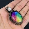 Rainbow Solar Quartz & Moonstone Gemstone Handmade Pure Copper Wire Wrap Jewelry Pendant For Her