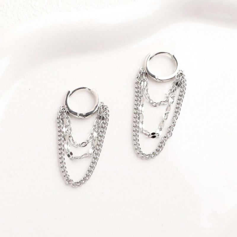 1 Pair Delicate Stainless Steel Chain Hoop Earrings For Women Girls Fashionable Daily Jewelry Gift For Her