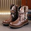 Fashion British Style Western Boots Men Retro Brown Leather Slip-on Cowboy Boots Man Fashion Print High Top Men's Boots Bota Masculina