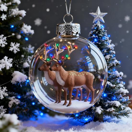 The Reindeer Family Christmas Ball Funny 3D Reindeer Hanging Decoration Plastic Christmas Ball Winter Ornaments for Xmas Tree Indoor Home Decor