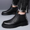 Men Business Short Boots Fashion Platform Ankle Thick Soled Boots New Male Leather Motorcycle Boots Slip On Casual Chelsea Shoes
