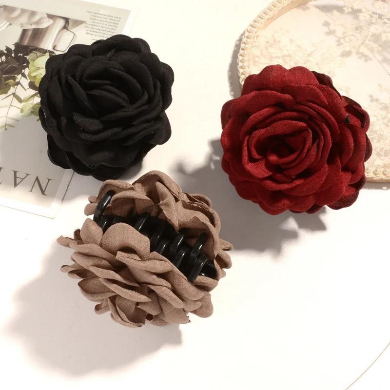 16 Colors Sweat Medium Size Cotton Fabric Rose Flower Hair Claw Clips for Women Korean Ctach Shark Clamp Hair Accessories