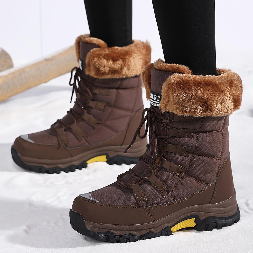 Women's Winter Warm Snow Boots Faux Fur Lining Waterproof Mid-Calf Ankle Booties Anti-Slip Outdoor Shoes Lace Up Walking Hiking Sport Boots for Women