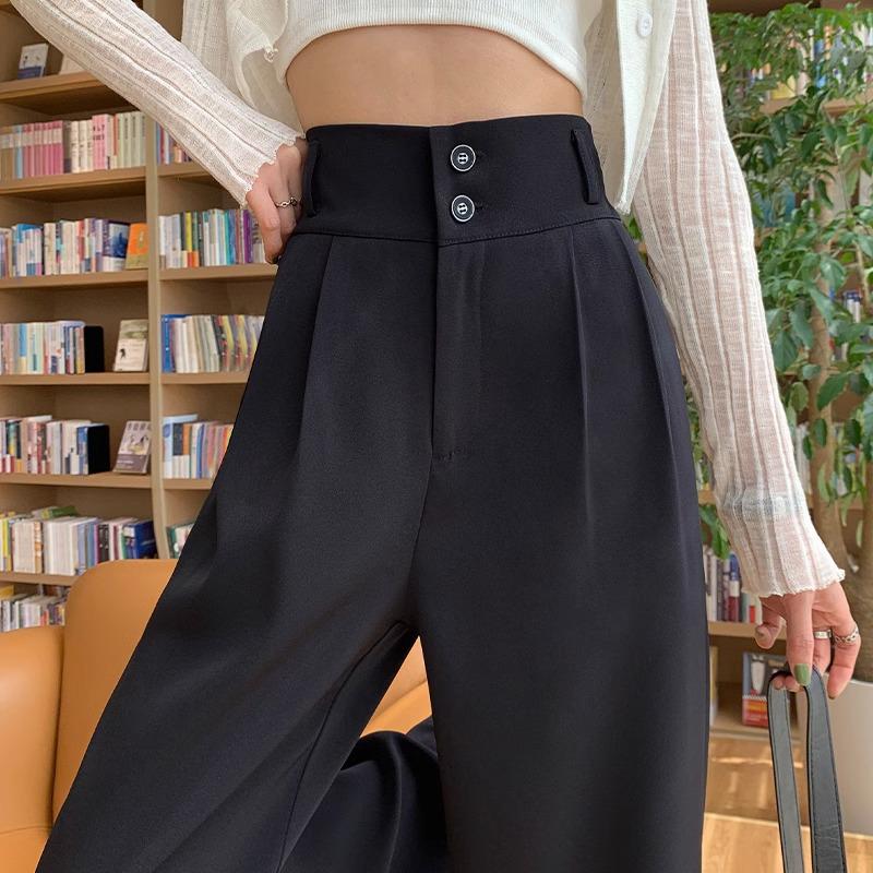 Women's Fleece-Lined Slim-Fit Wide-Leg Pants: High-Waisted, Sleek, and Stylish for Spring/Autumn