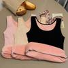 Winter Women Thermal Vest Seamless Plush Fast Temperature Lock Round Neck Slim Fit Elastic