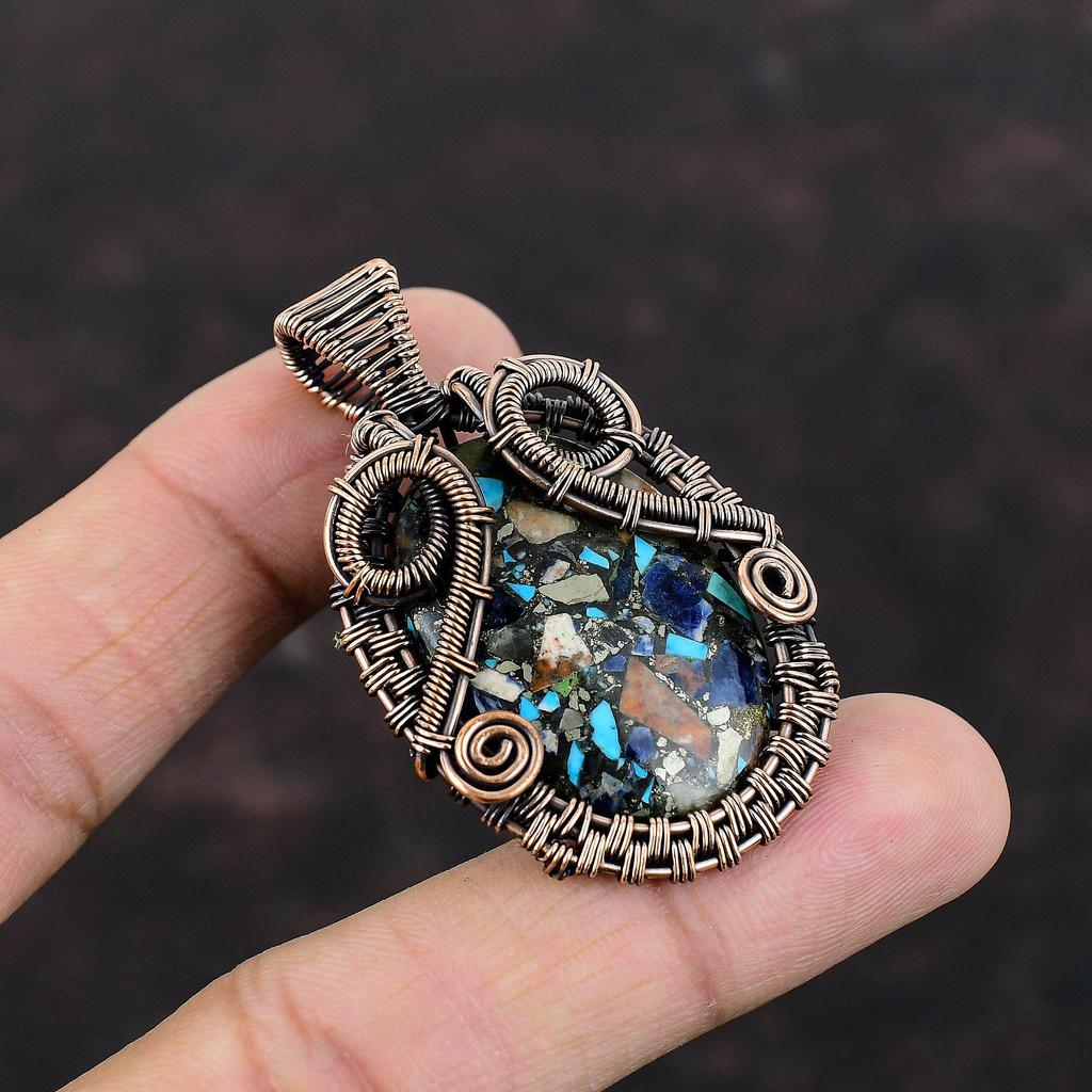 Copper Multi Turquoise Pendant Copper Wire Wrapped Pendant Gemstone Jewelry Unique Style Pendant Handmade Copper Jewelry Gift For Engagement