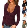 Tight Bottoming Shirt Solid Color U-Neck Threaded Long-Sleeved Tops  And Winter Long-Sleeved Tops