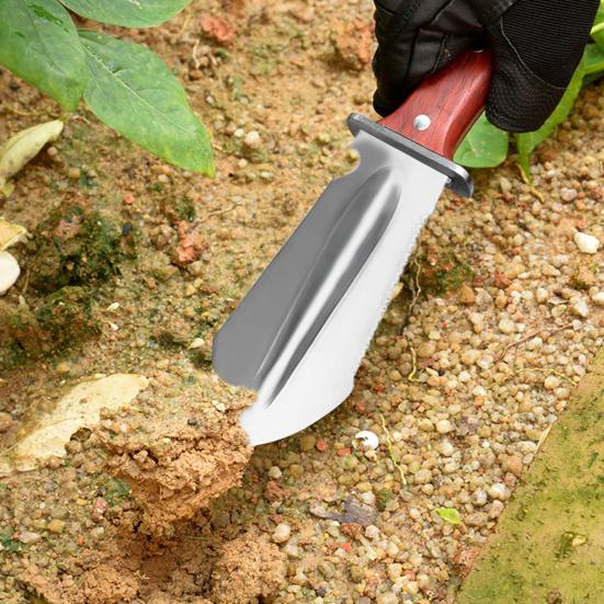 4-in-1 Gardening Trowel with Serrated Edge Stainless Steel Cutter with Wood