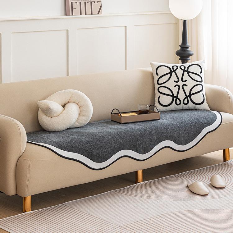 Chenille Irregular Sofa Cushion Special-Shaped Cushion Four Seasons Universal Non-Slip Anti-Scratching Solid Color Matcha Green One Piece