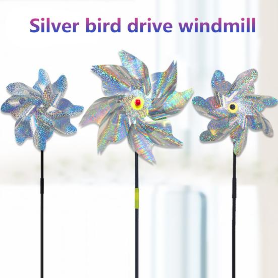 10 Pcs Garden Pinwheel Bird Deterrent 20.5" Tall Outside Reflective Wind Spinner Yard