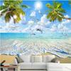 Beautiful Sea Mural Coconut Landscape Wallpaper Beach Tree Dolphin Wall Mural Living Room Bedroom Background Wallpaper