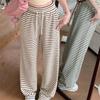 New Summer Striped Wide-leg Pants for Women Casual Design Loose Draping French Trousers Black and White Vertical Strips