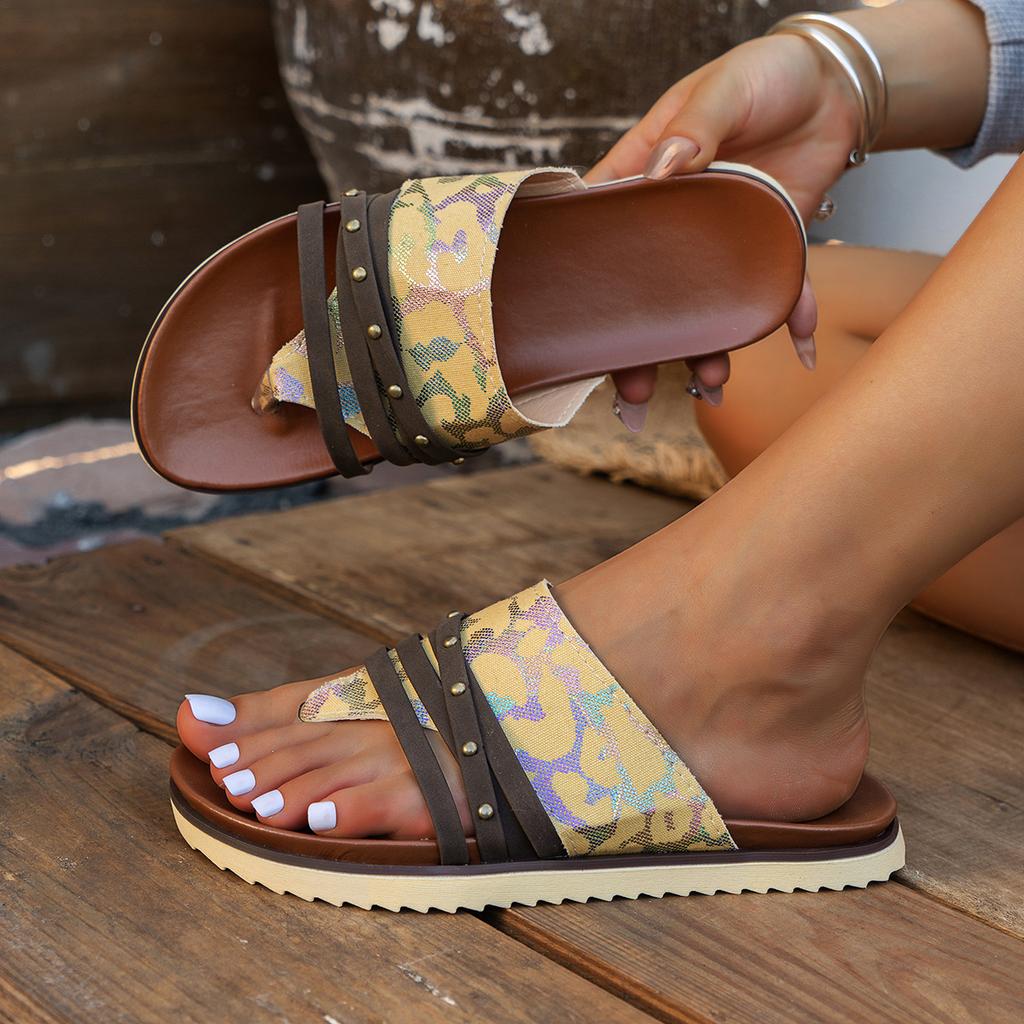 Women's Flip Flops Fashionable Patterned Slippers Casual Beach Shoes