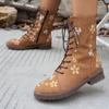 Woman Ankle Boots New Embroidery Big Size Flower Boots Women Autumn Winter Lace Up Comfortable Shoes for Women Botas De Mujer