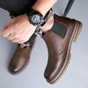 Men Business Short Boots Fashion Platform Ankle Thick Soled Boots New Male Leather Motorcycle Boots Slip On Casual Chelsea Shoes