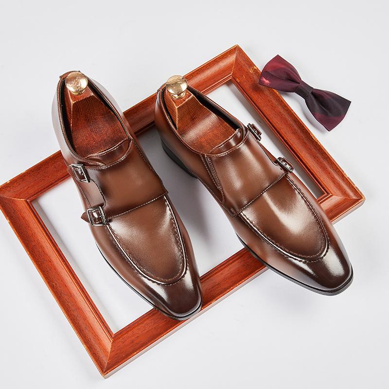 Pointed New British Style Double Buckle Monk Monk Shoes Men's Formal Leather Shoes Leather Office