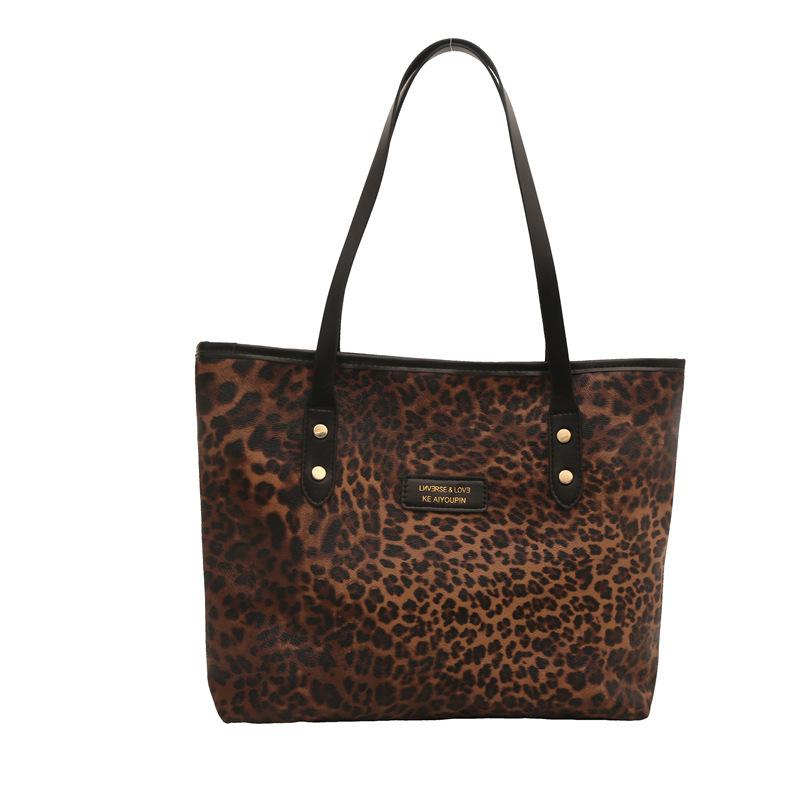 Popular Textured Bag Women'S Autumn And Winter Leopard Print Tote Bag Women'S Large-Capacity Commuting Shoulder Bag