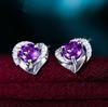 Zhenrong Heart-Shaped Amethyst Silver-Plated Stud Earrings for Women
