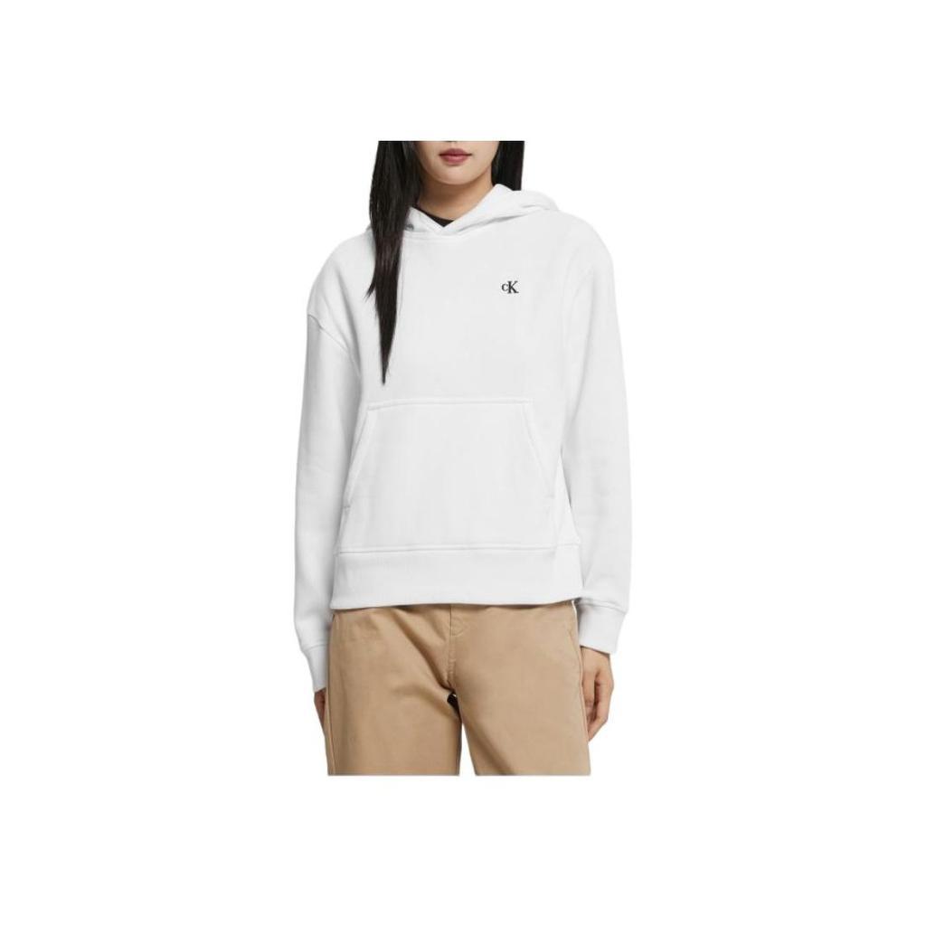 Calvin Klein Embroidered Logo Hoodie Women Tops Bright-White 40WH100-YAA