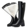 Women Winter Boots Genuine Leather Wool Warm High Boots Women Mid Heel Fashion Female Rider Spring and Autumn Boots