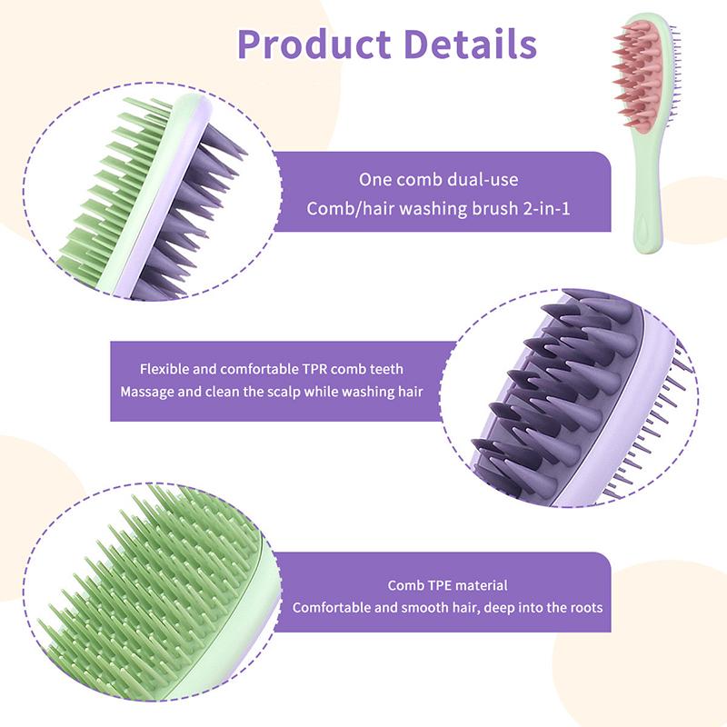 2-In-1 Double-Sided Shampoo And Brush Long Handle Shampoo Brush Silicone Scalp Massage Comb Hair Washing Brush Head Massager