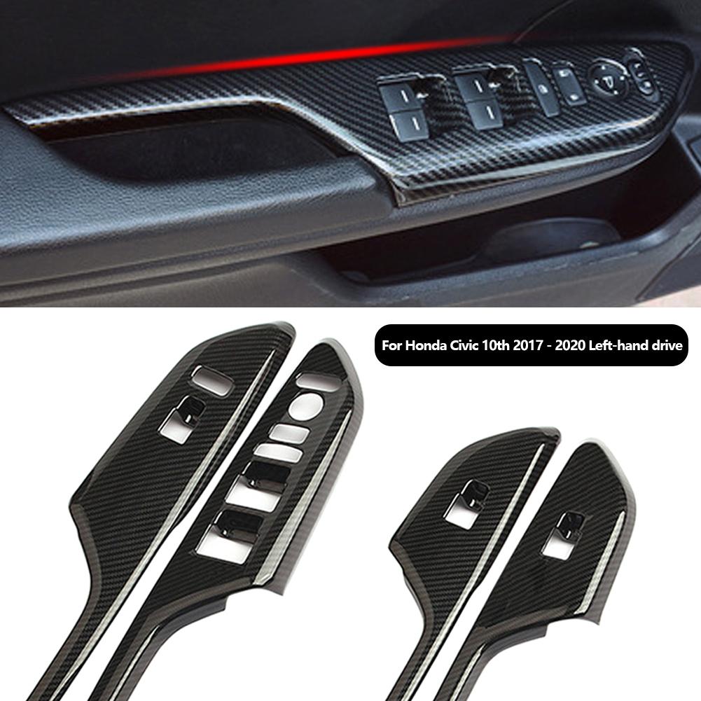 Carbon Fiber Interior Door Armrest Glass Button Decorative Stickers Modification Supplies for Honda Civic 10th 2017 18 2019 2020