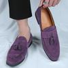 Fashion Spring Luxury Brand Street Fashion Mens Suede Loafers Trend Fashion Purple Party Dress Shoes Men's Leather Tassels Casual Shoes