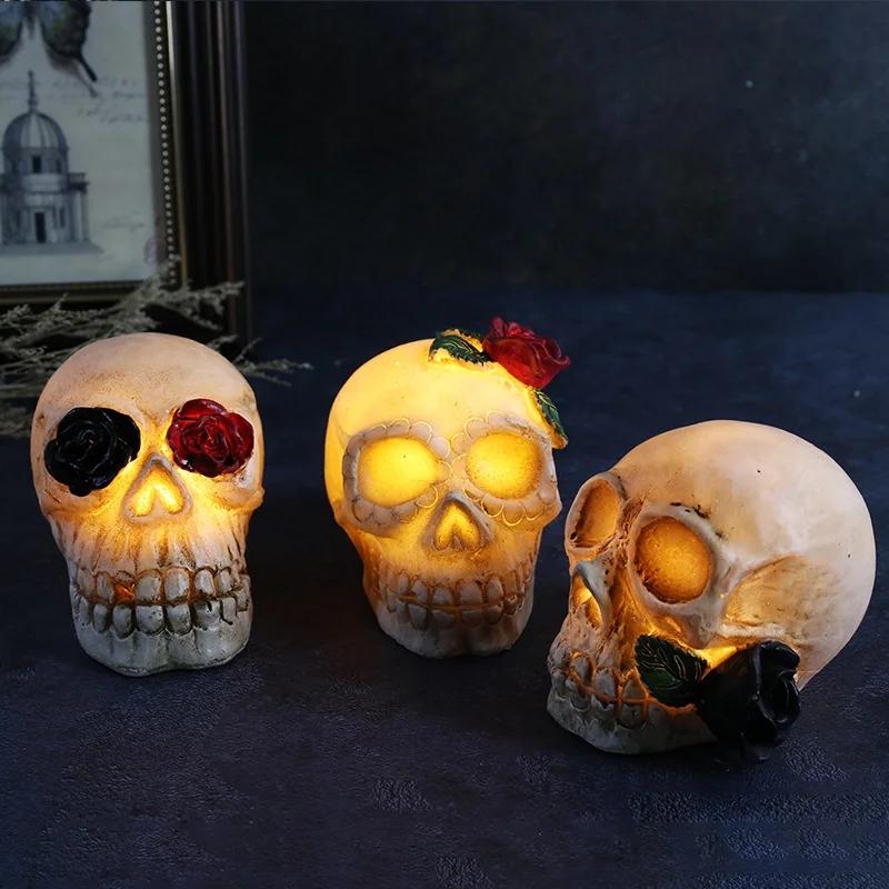 New Halloween Dress Up Props Skull Head Luminous Resin Skull Head Props Bar Dress Up Props