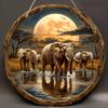 1 Piece 2D Wooden Hanging Sign Vintage Elephant Theme 8 Inch Round Sign Home Bar Garage Cafe & Garden Lucky Pray Elephant Decor