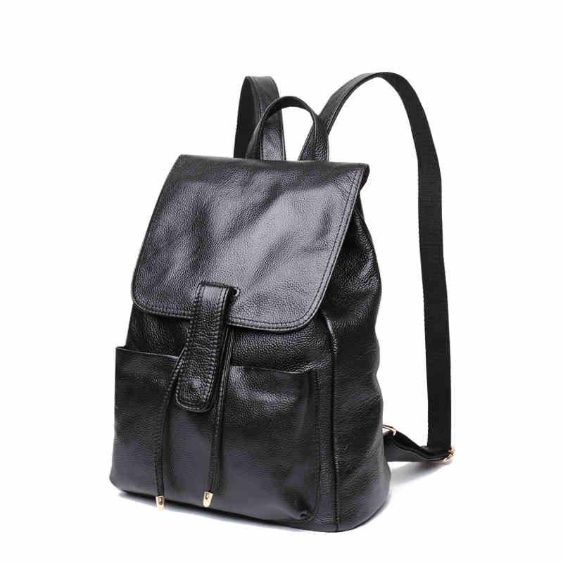 Genuine Leather Women's Shoulder-to-top Cowhide Bag Casual Classic Travel Backpack Practical Student Bag