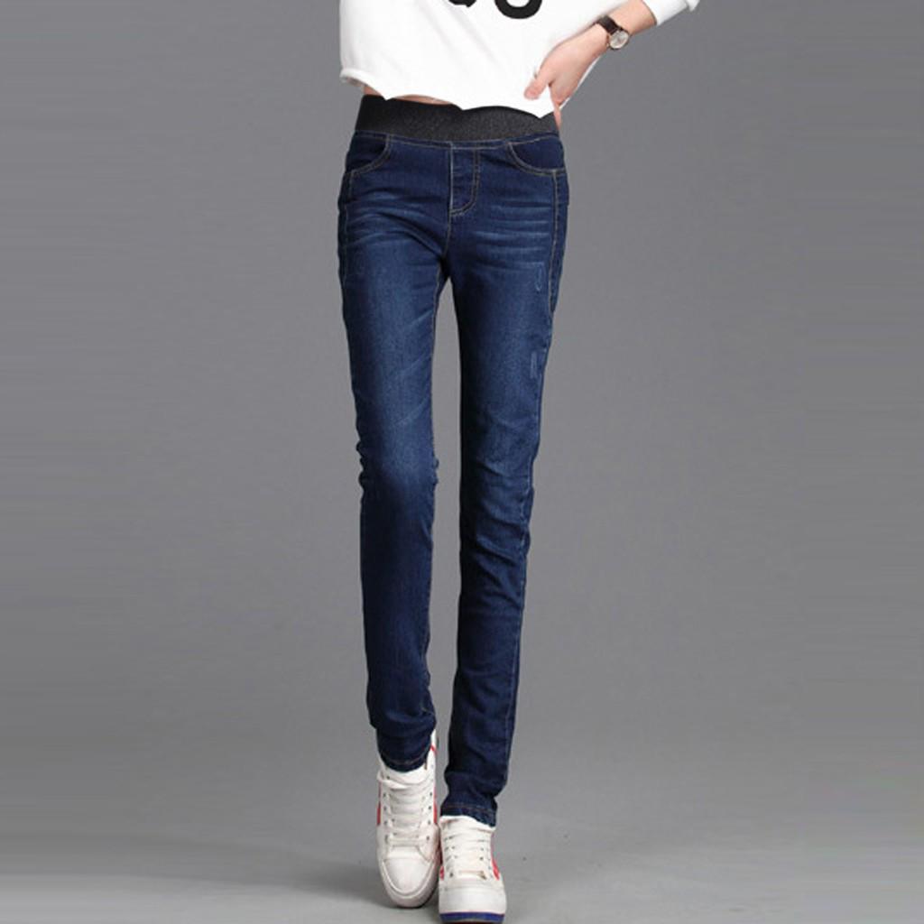 Fashion Women Loose High Waist Casual Jeans Elastic Waist Pencil Pants Plus Size