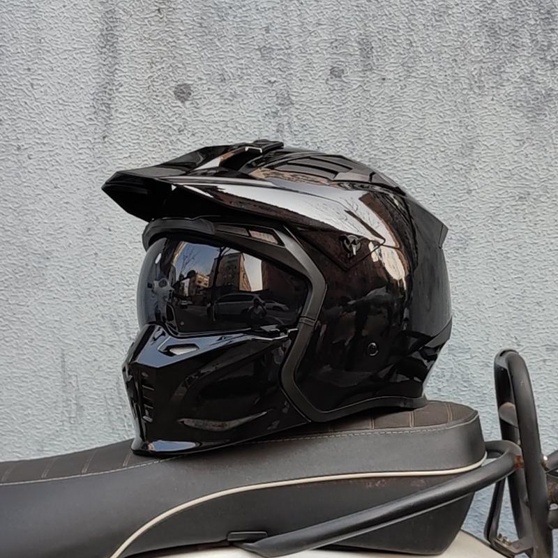 ORZ Motorcycle Helmet Vintage Casque Moto Black Warrior Combination Helmet Full Half Helmet Cruising Cascos Motorcross Capacetes