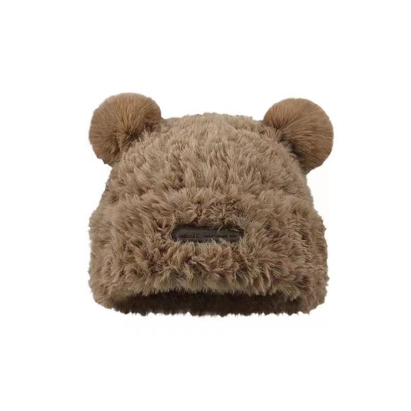 Cute Bear Ears Knitted Hat Children's Autumn and Winter New Soft Waxy Plush Big Head Circumference Warm Bag Head Wool Hat