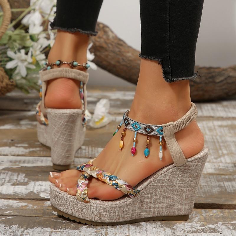 High Heel Wedges Modern Sandals Mixed Color Summer Outside Women's Shoes On Sale 2025 Fashion Casual Ethnic Women's Sandals