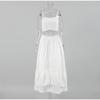 Summer Lace White Cotton and Linen Women's Suit Holiday Beach Suspender Square Neck Short Top + Mid Skirt Two-piece Set