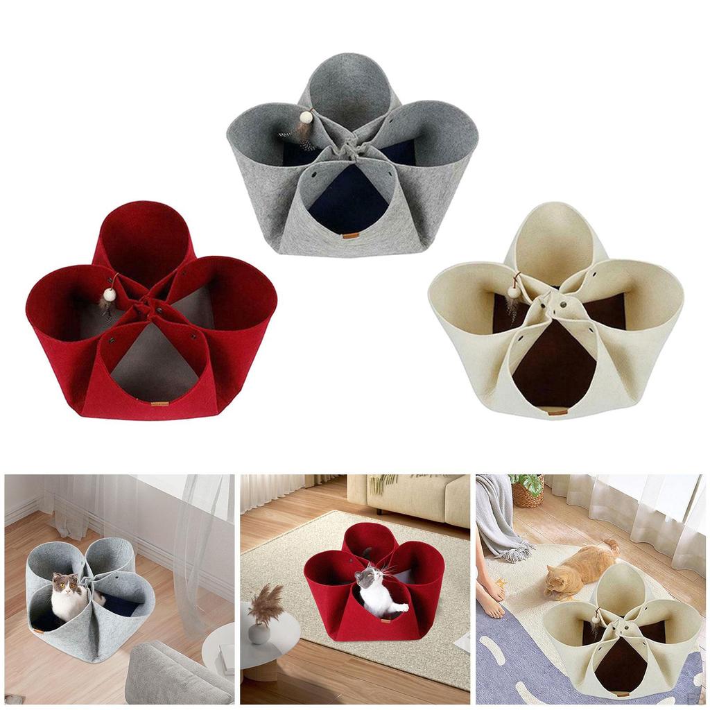 Cat Felt Tunnel Bed Hideaway Nest Collapsible Mat for Pets Kittens Small Animals