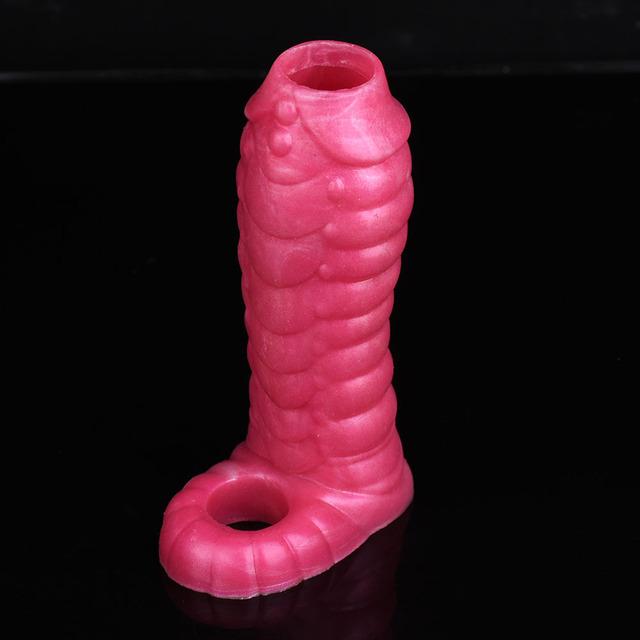 FAAK Fantasy Ribbed Dragon Penis Sleeve Soft Silicone Sex Toys Sheath Stretchable Cock Enlargement Hollow Dildo Male Masturbator