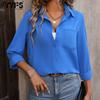 Women's Fashion Casual Spring Fall Solid Color Print Long Sleeve POLO Neck Blouses & Shirts