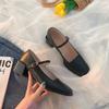 Square Toe Mary Janes Pumps Shoes Women Med Heel Buckle Sandals Summer Spring Leather Heels Shoes