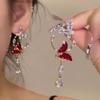 Vintage Shiny Crystal Butterfly Tassel Drop Earrings for Women Light Luxury Zircon Flower Earrings Wedding Party Jewelry Gift