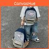 Blocked Color Canvas Backpack With Nylon Simple For Children Spine Backpack